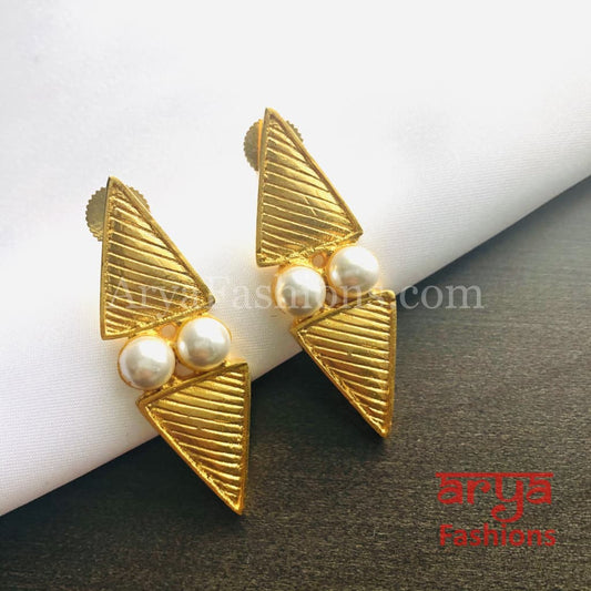 Golden Pearl Fusion Ethnic Earrings