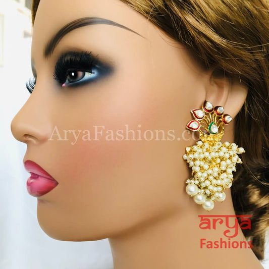 Golden Pearl Kundan Chandbali Earrings