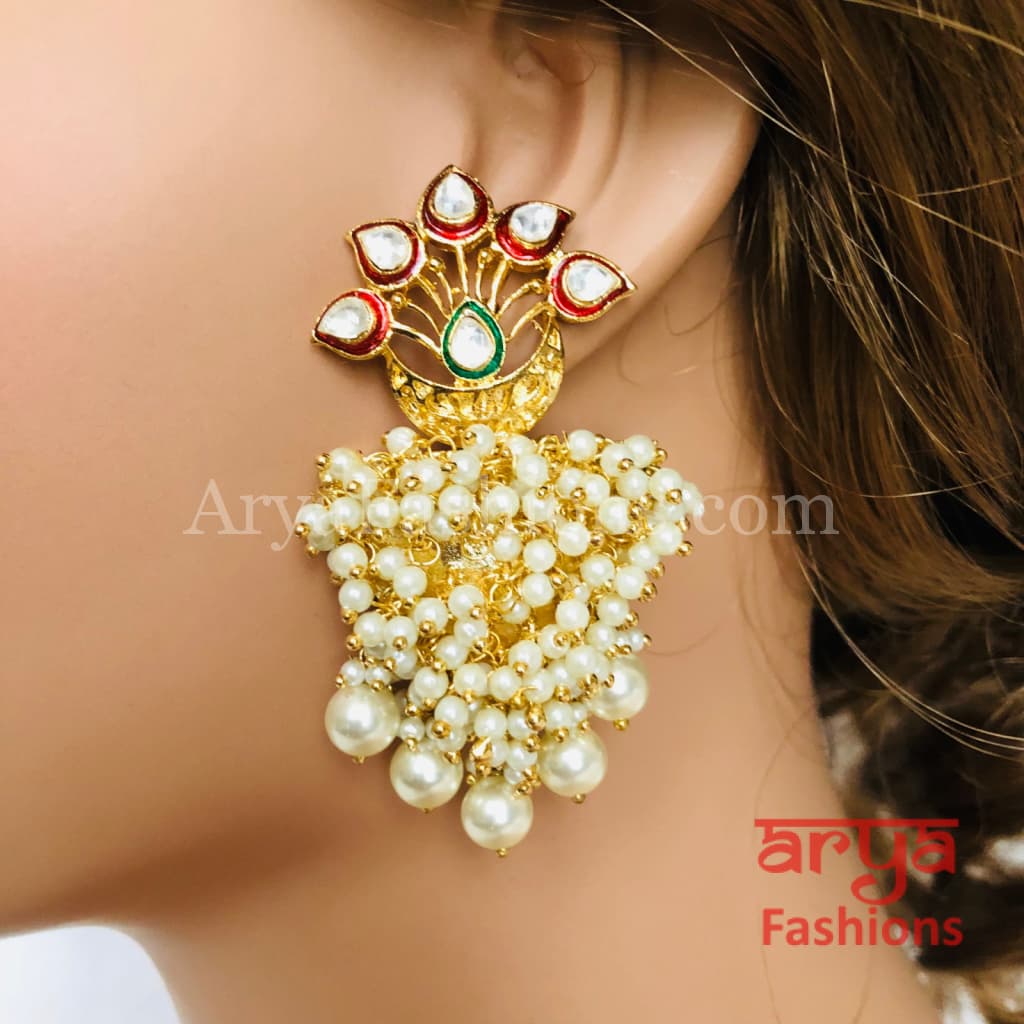 Golden Pearl Kundan Chandbali Earrings