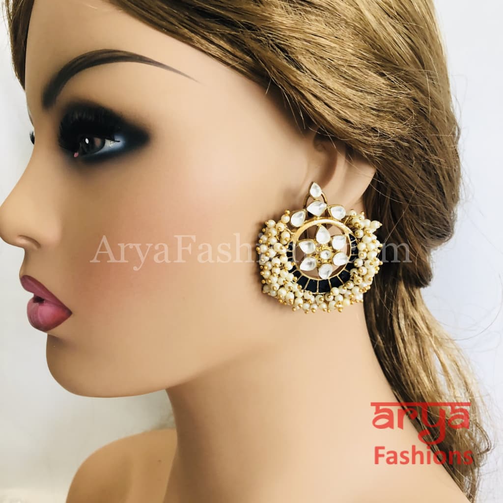 Golden Pearl Kundan Stud Earrings