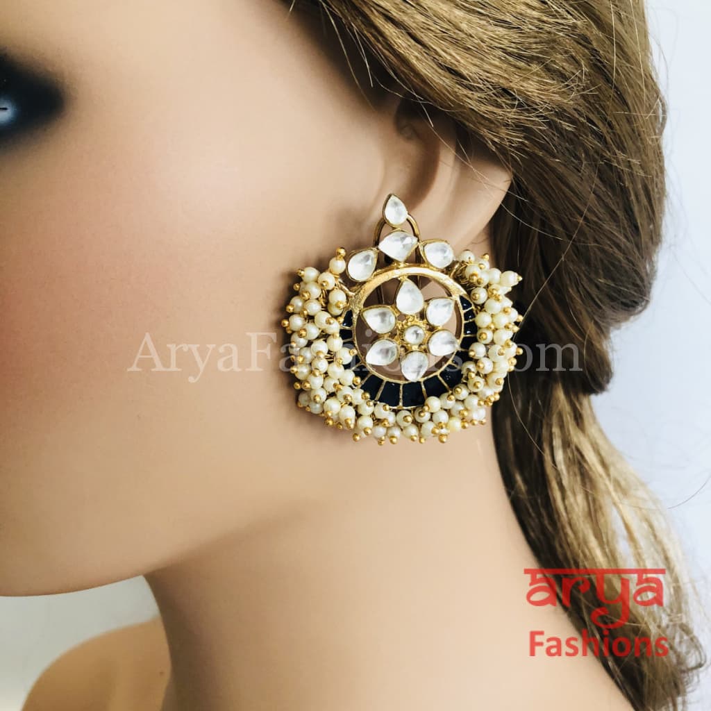 Golden Pearl Kundan Stud Earrings