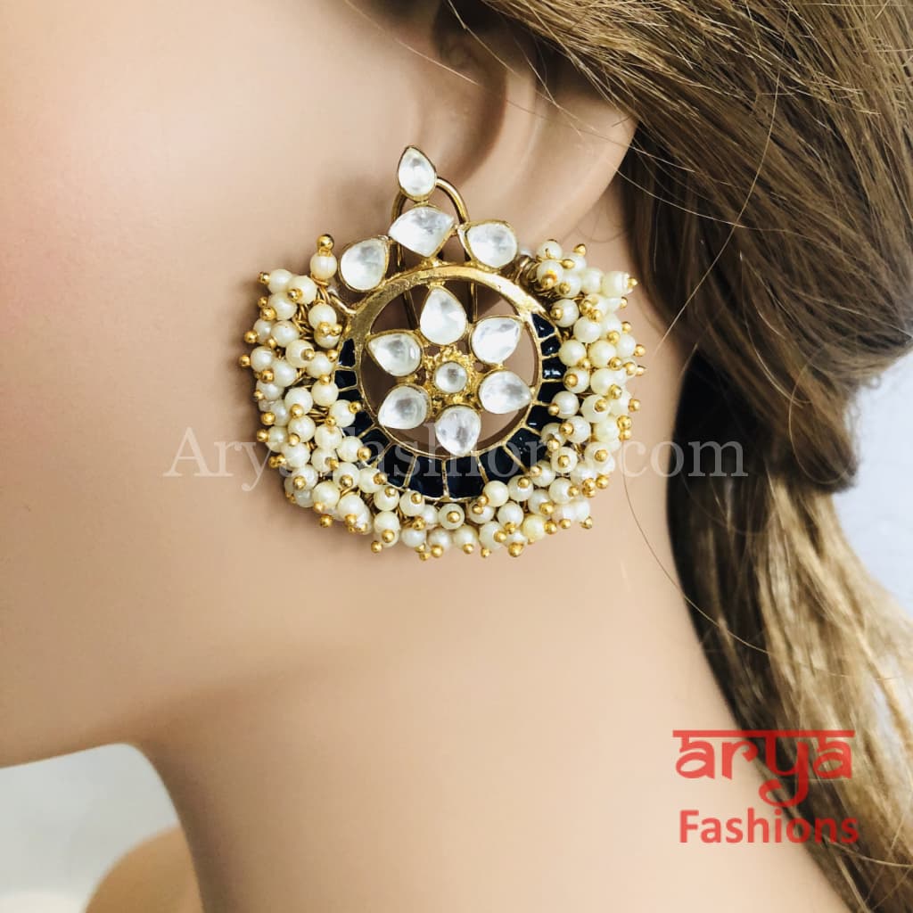 Golden Pearl Kundan Stud Earrings
