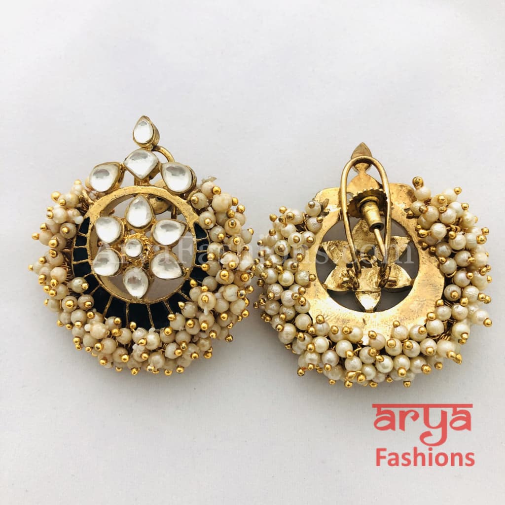 Golden Pearl Kundan Stud Earrings