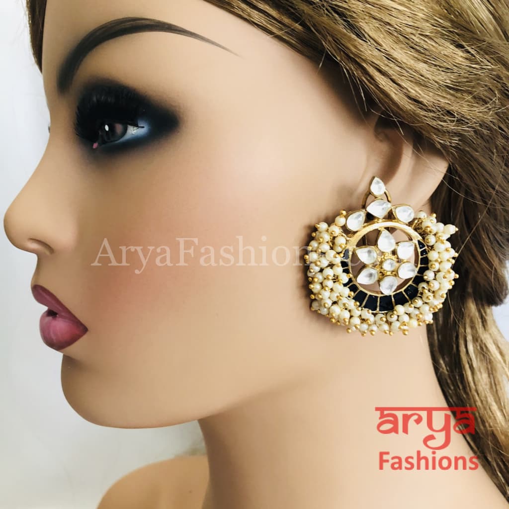 Golden Pearl Kundan Stud Earrings