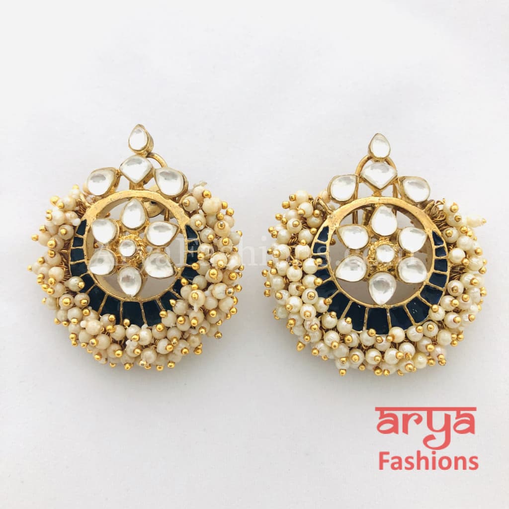 Golden Pearl Kundan Stud Earrings