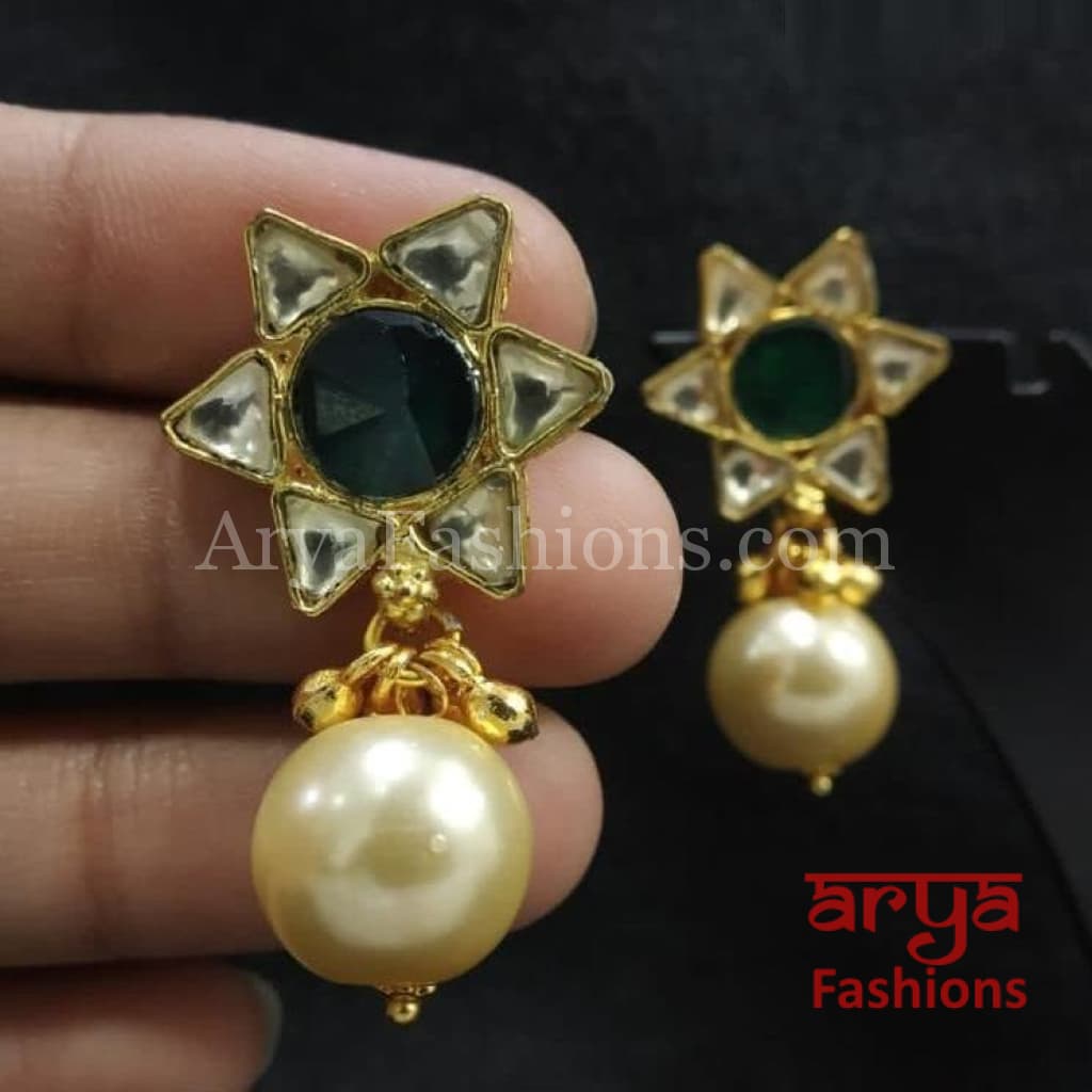 Golden Pearl Studs Earrings with Drops