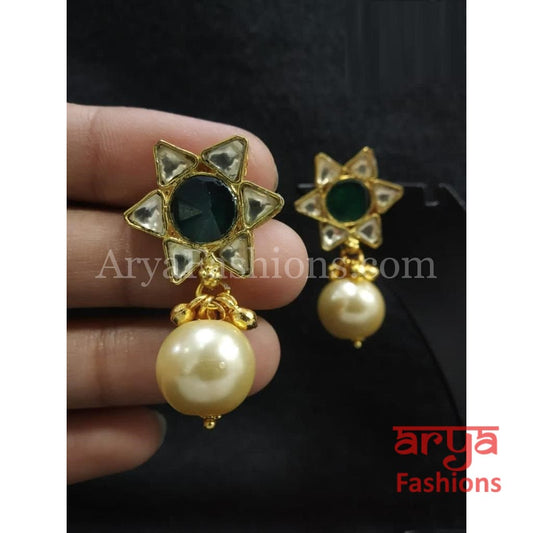 Golden Pearl Studs Earrings with Drops