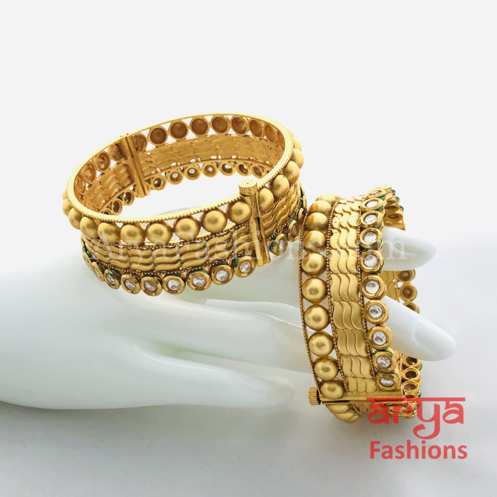 Golden Rajwadi Kundan Bracelet Bangles