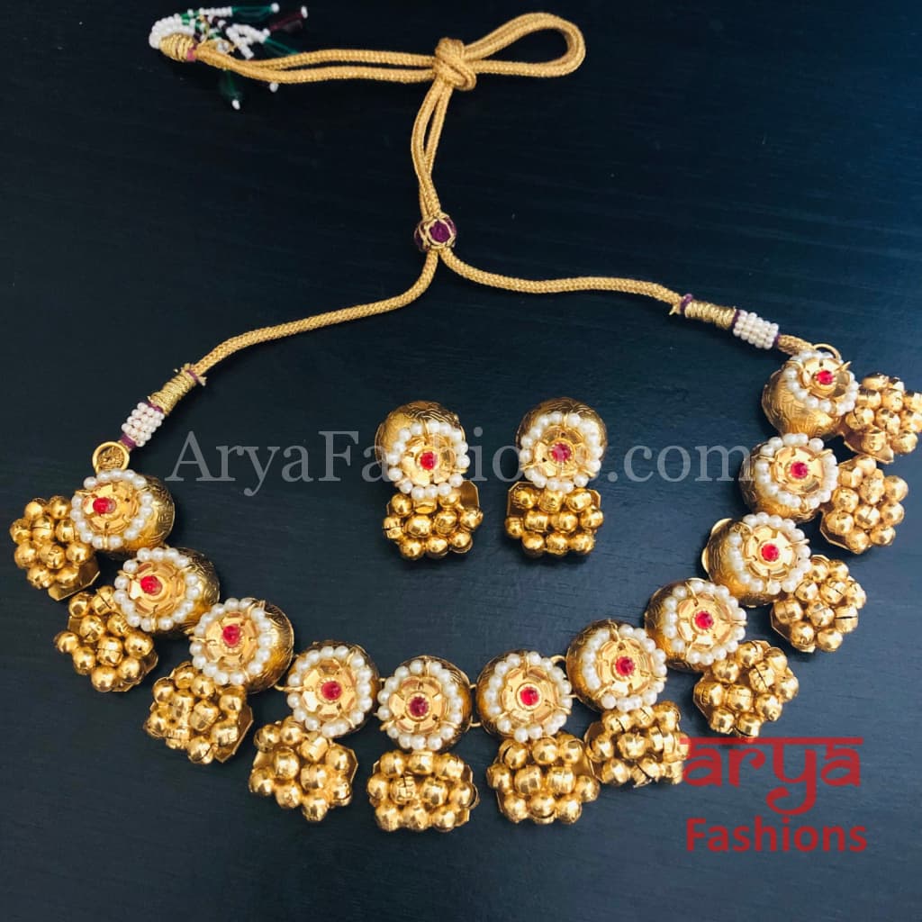 Golden Rajwadi Kundan necklace/ Gray Bollywood Statement Necklace