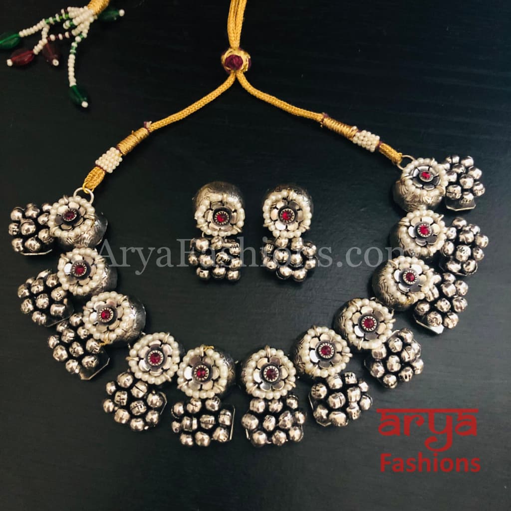 Golden Rajwadi Kundan necklace/ Gray Bollywood Statement Necklace