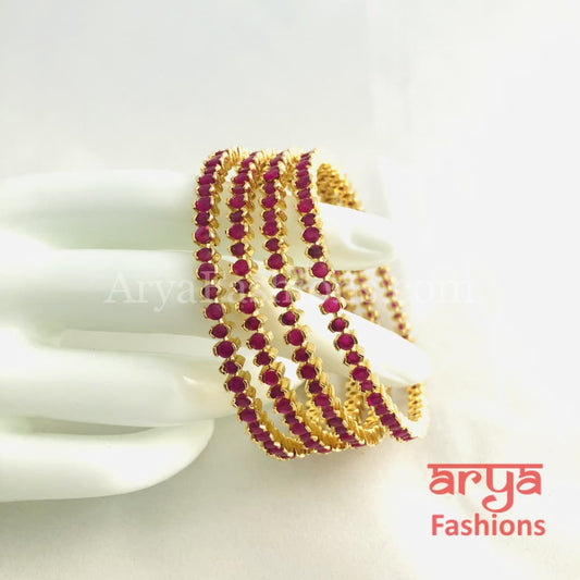 Golden Ruby Pink Trendy Bangles Set of 4