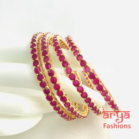 Golden Ruby Pink Trendy Kada Bangles Set of 4