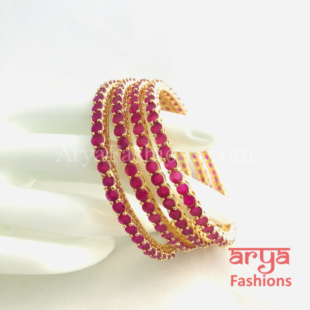 Golden Ruby Pink Trendy Kada Bangles Set of 4