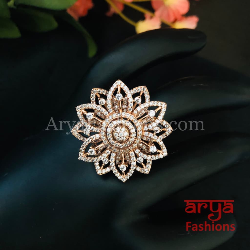 Golden Silver CZ Cocktail Ring / Rose Gold