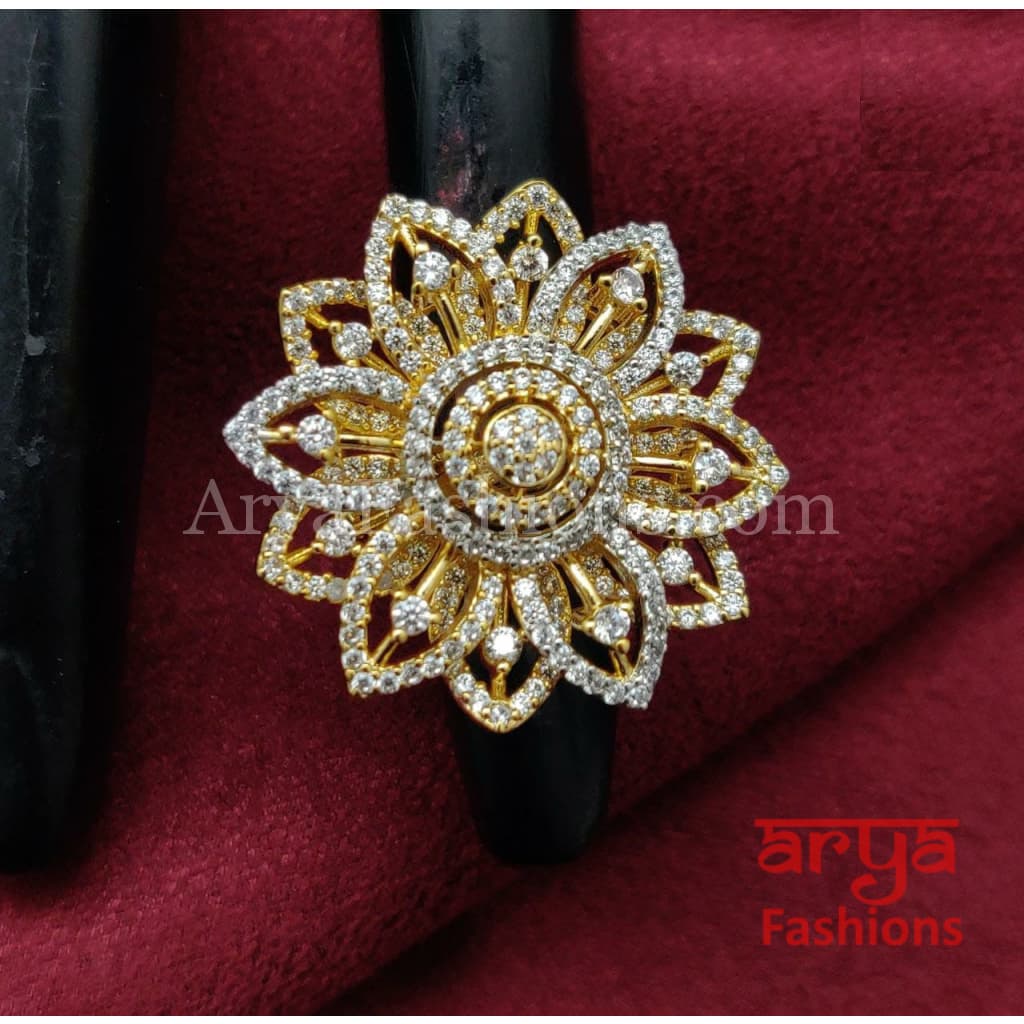 Golden Silver CZ Cocktail Ring / Rose Gold