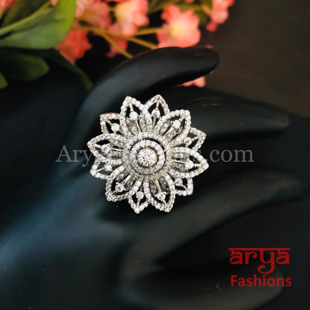 Golden Silver CZ Cocktail Ring / Rose Gold