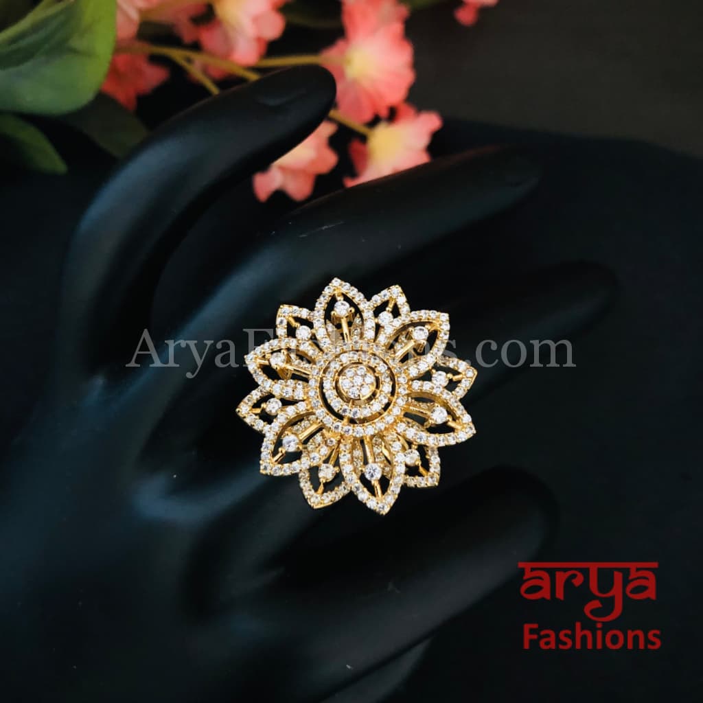 Golden Silver CZ Cocktail Ring / Rose Gold