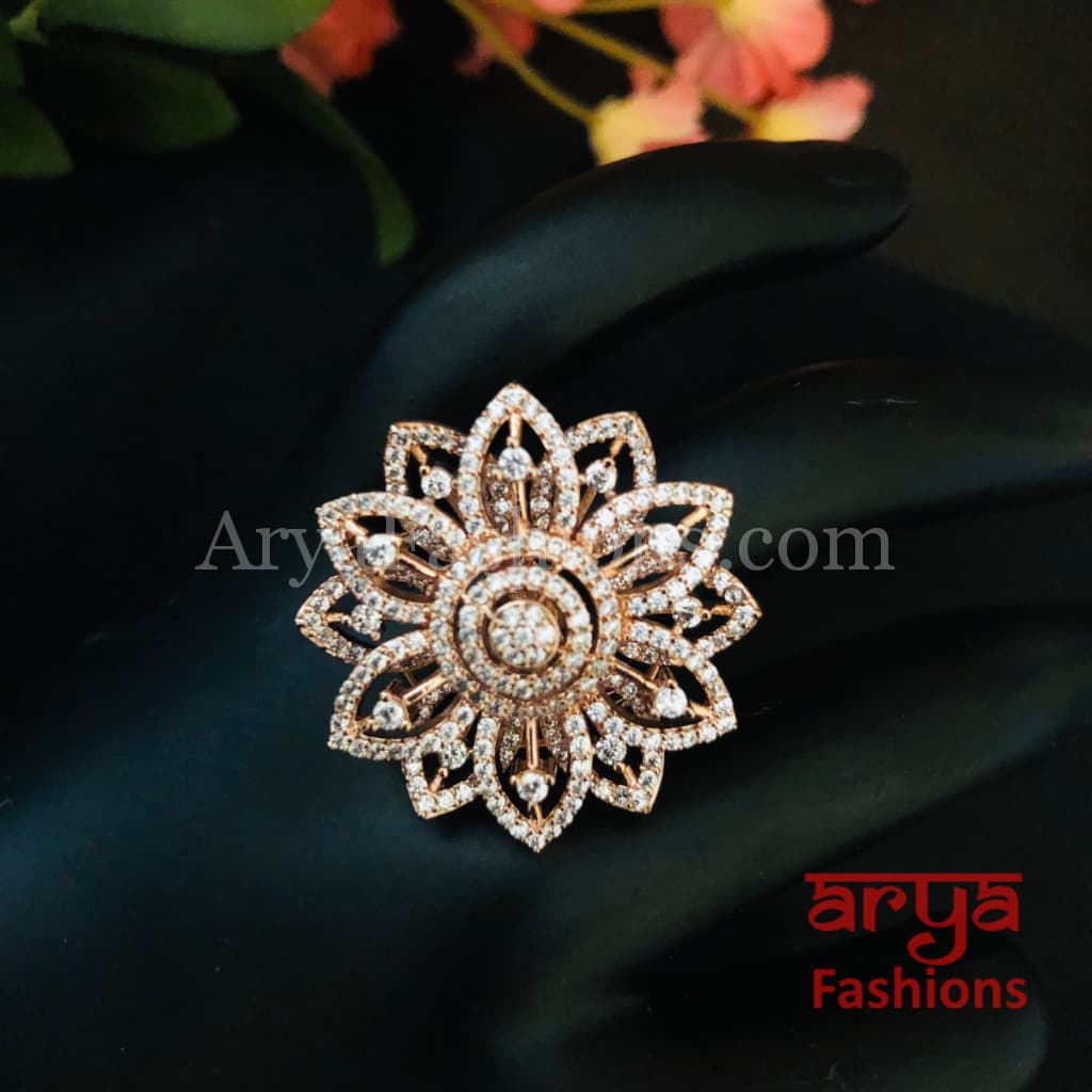 Golden Silver CZ Cocktail Ring / Rose Gold