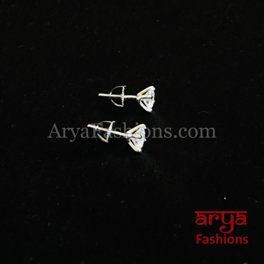 Golden and Silver Round Solitaire CZ Studs