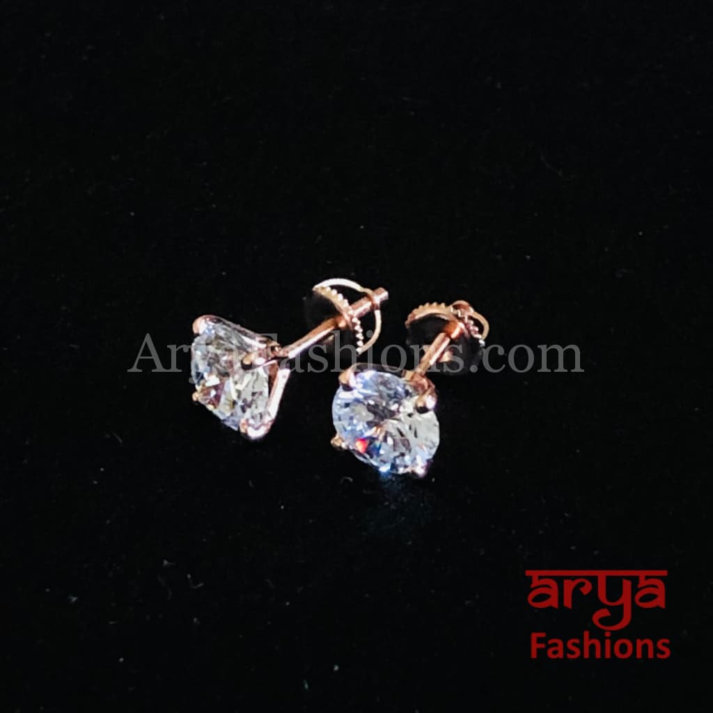 Golden and Silver Round Solitaire CZ Studs