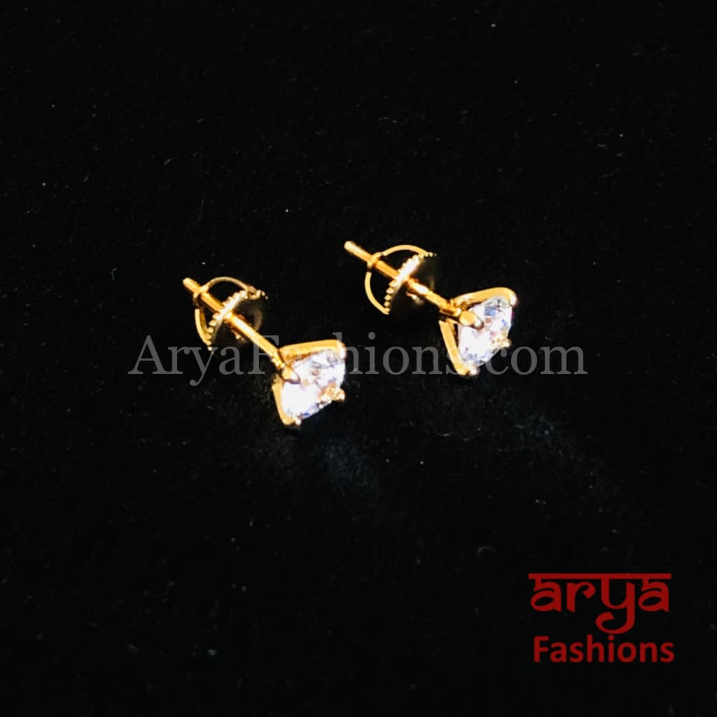 Golden and Silver Round Solitaire CZ Studs