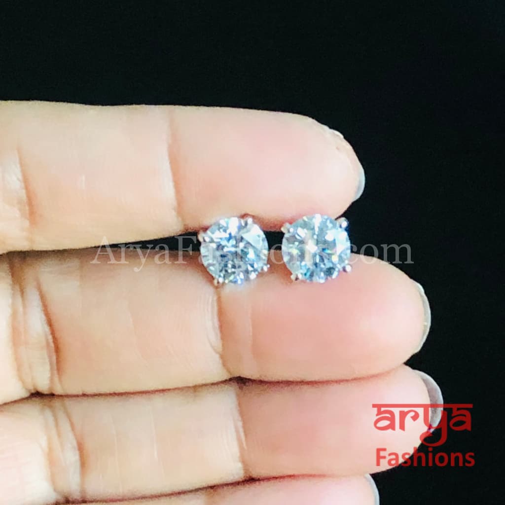 Golden and Silver Round Solitaire CZ Studs