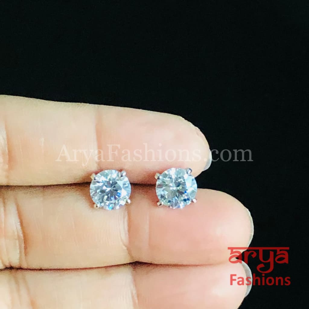Golden and Silver Round Solitaire CZ Studs