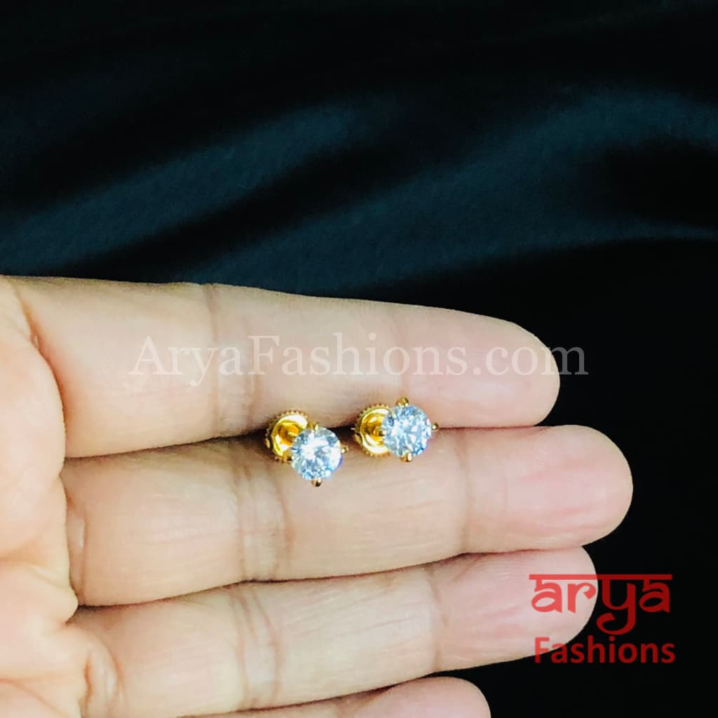 Golden and Silver Round Solitaire CZ Studs