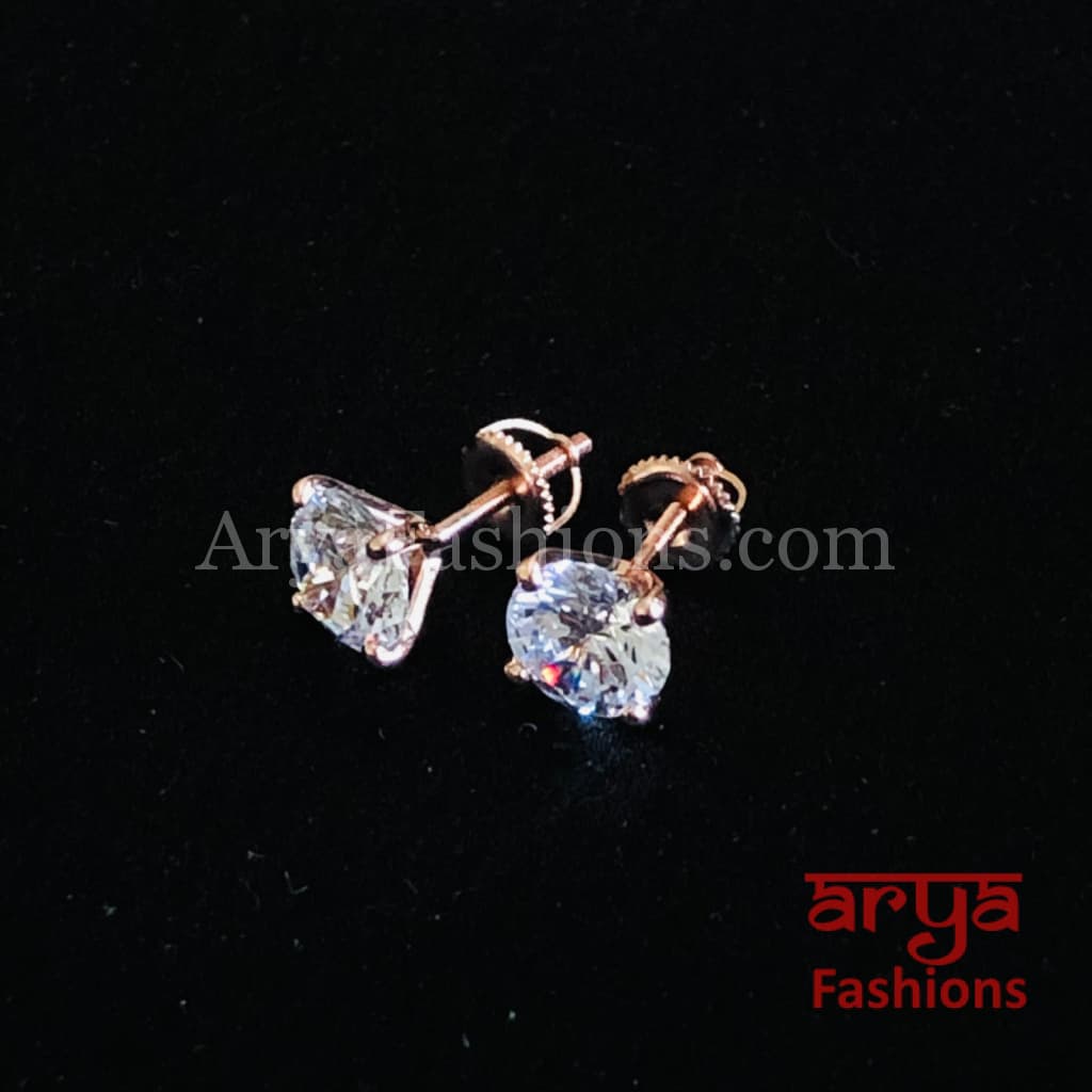 Golden and Silver Round Solitaire CZ Studs