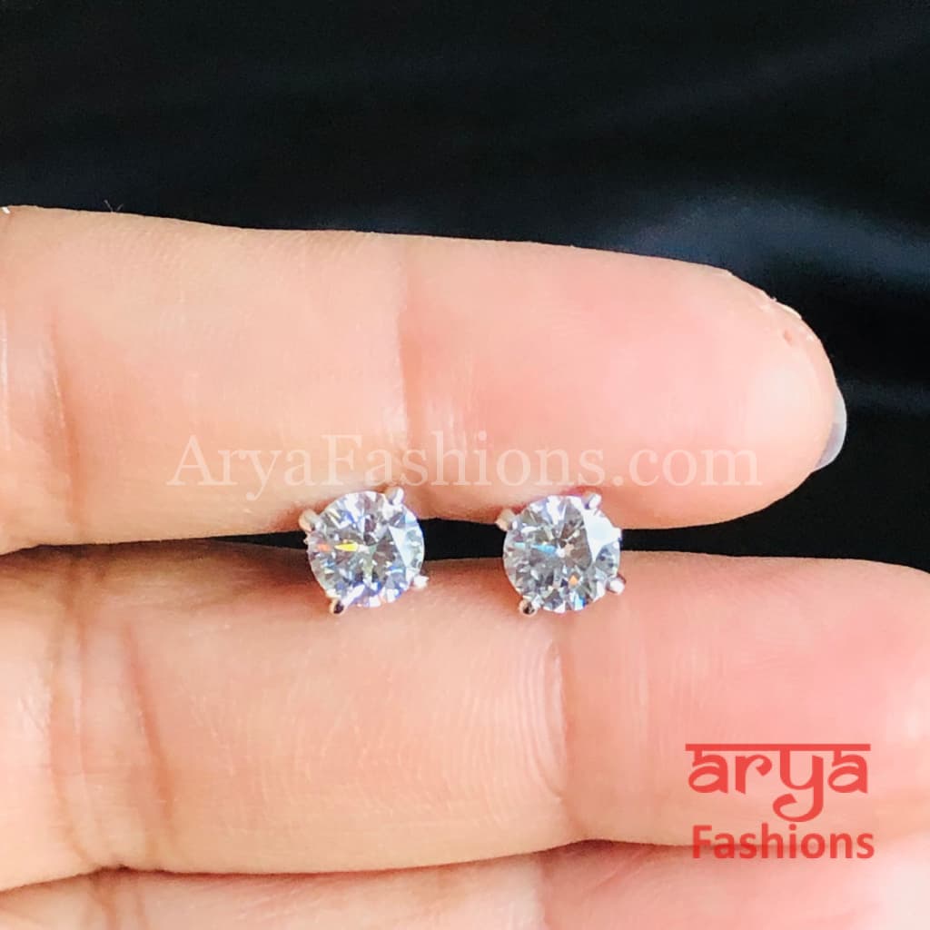 Golden and Silver Round Solitaire CZ Studs