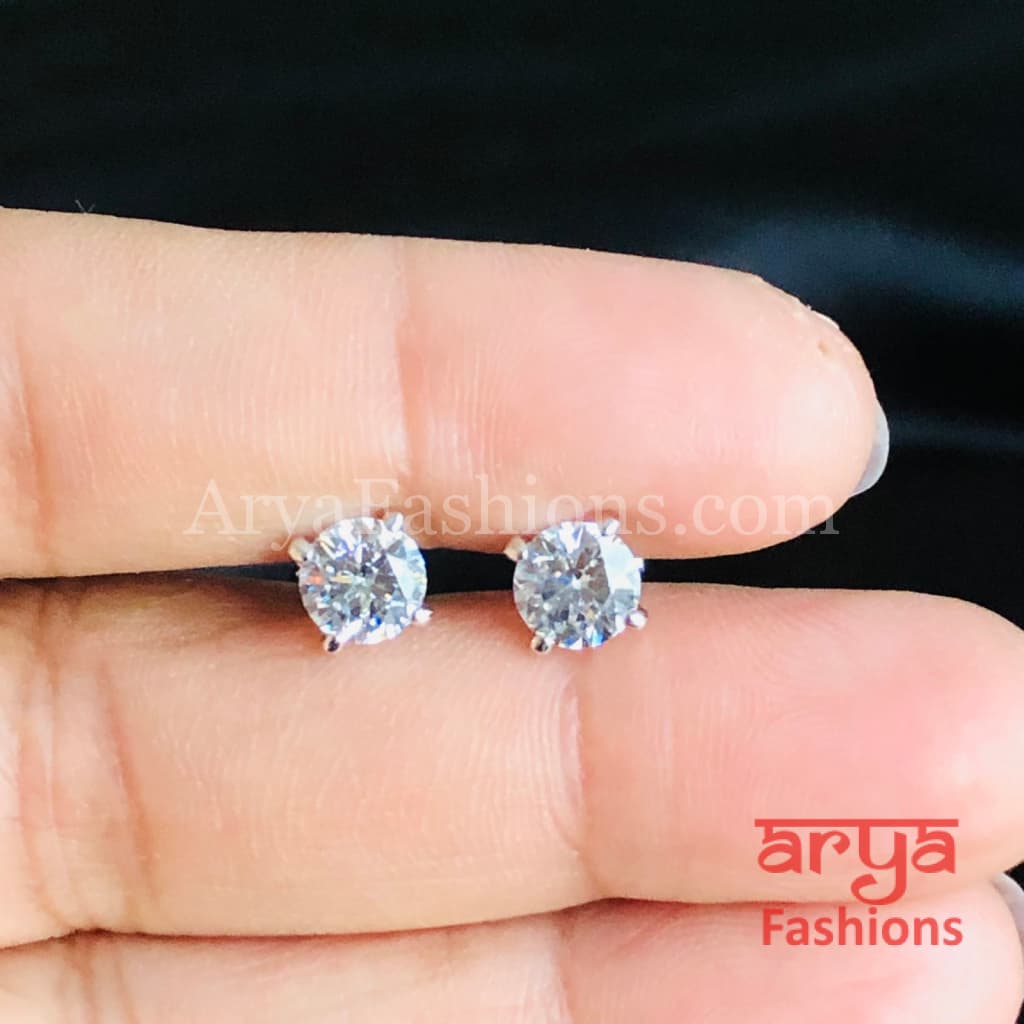 Golden and Silver Round Solitaire CZ Studs