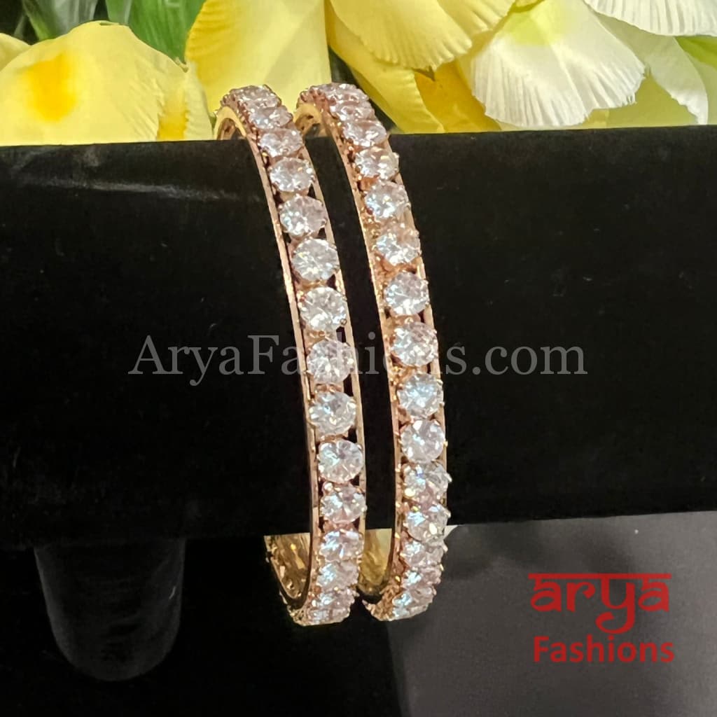 Golden Solitaire CZ Bangles Pair of 2