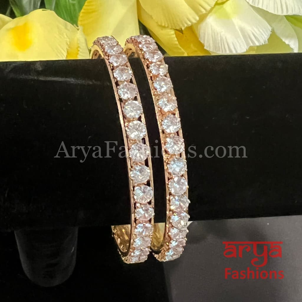 Golden Solitaire CZ Bangles Pair of 2