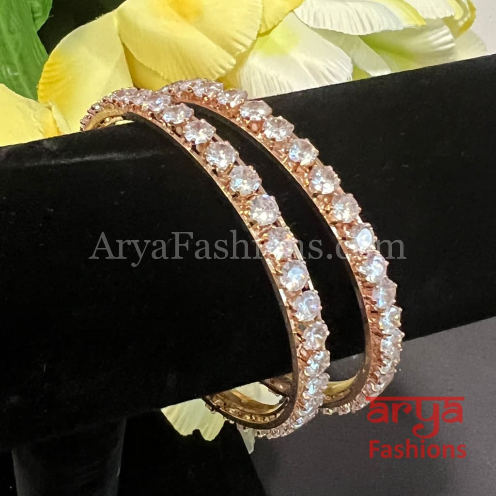 Golden Solitaire CZ Bangles Pair of 2