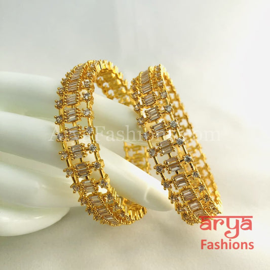 Golden CZ Stones Kada Bangles. Size 2.6 cubic zirconia bangles