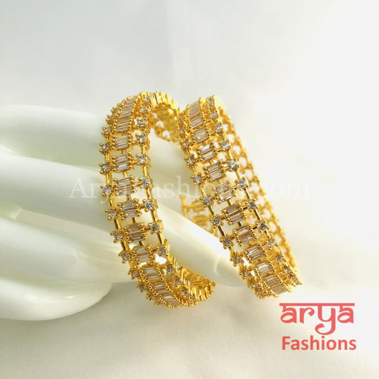 Golden CZ Stones Kada Bangles. Size 2.6 cubic zirconia bangles