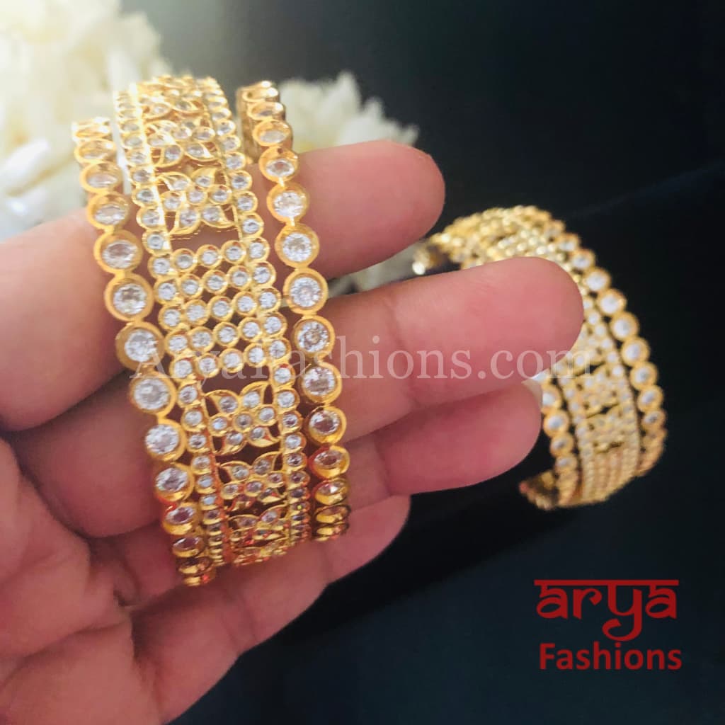 Golden White Stone Bridal Bangles Set