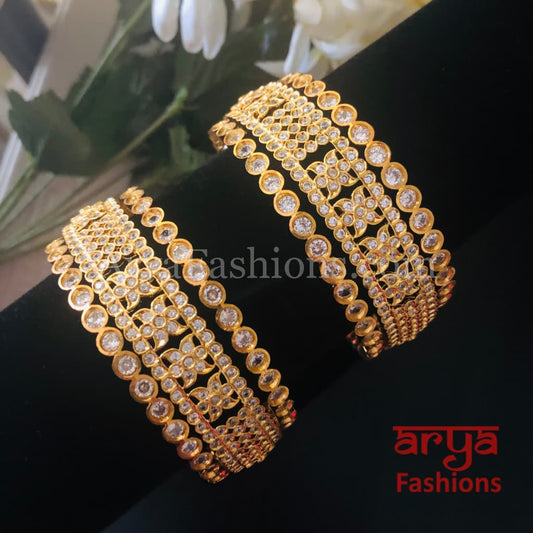 Golden White Stone Bridal Bangles Set