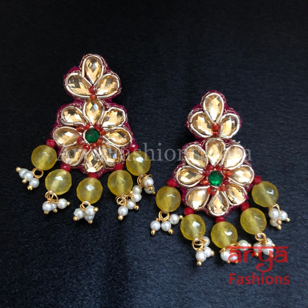 Gota Patti Chandbali/ Ethnic Kundan Chandbali Earrings/ Handmade Earrings