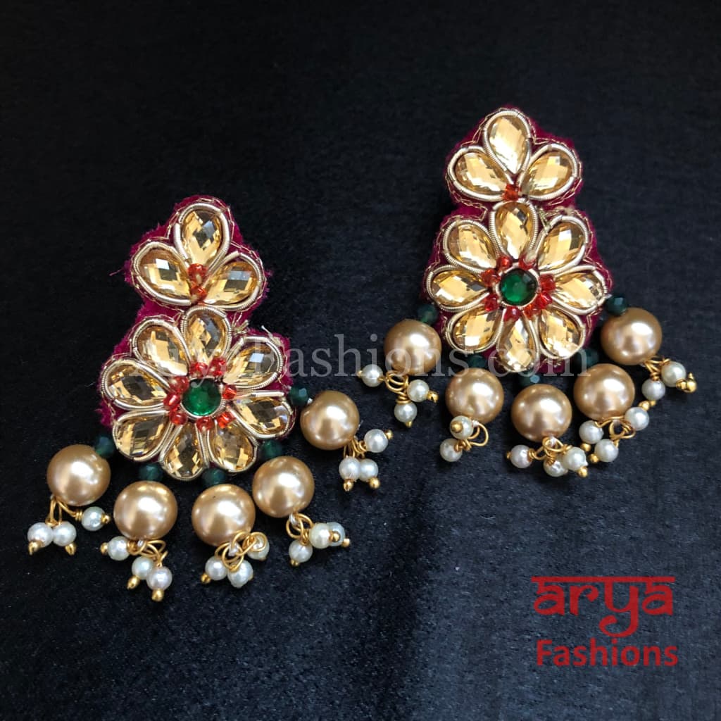 Gota Patti Chandbali/ Ethnic Kundan Chandbali Earrings/ Handmade Earrings