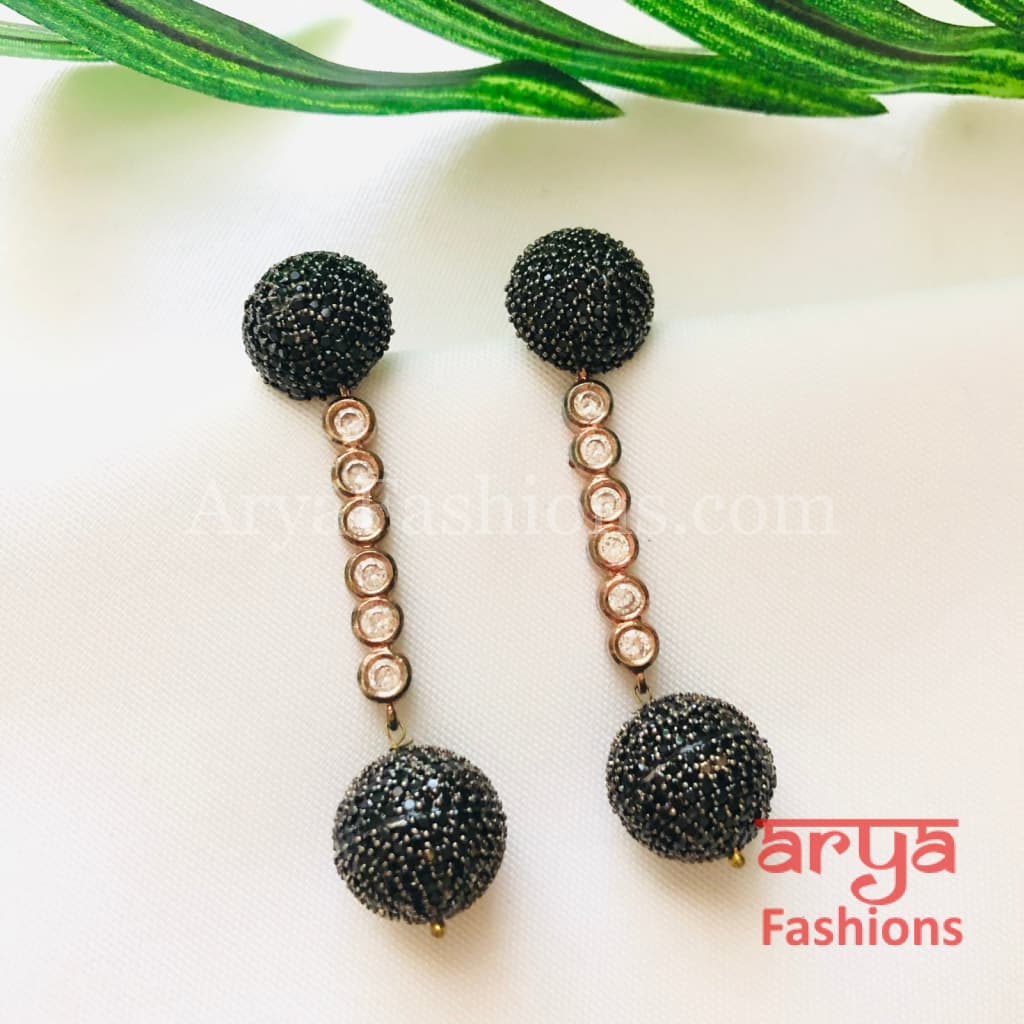 Gray Copper Cubic Zirconia Fusion Ethnic Earrings