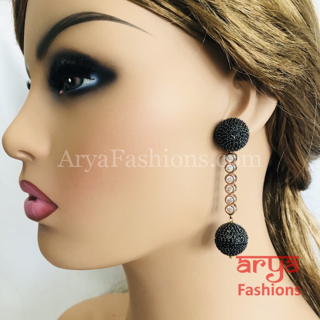 Gray Copper Cubic Zirconia Fusion Ethnic Earrings