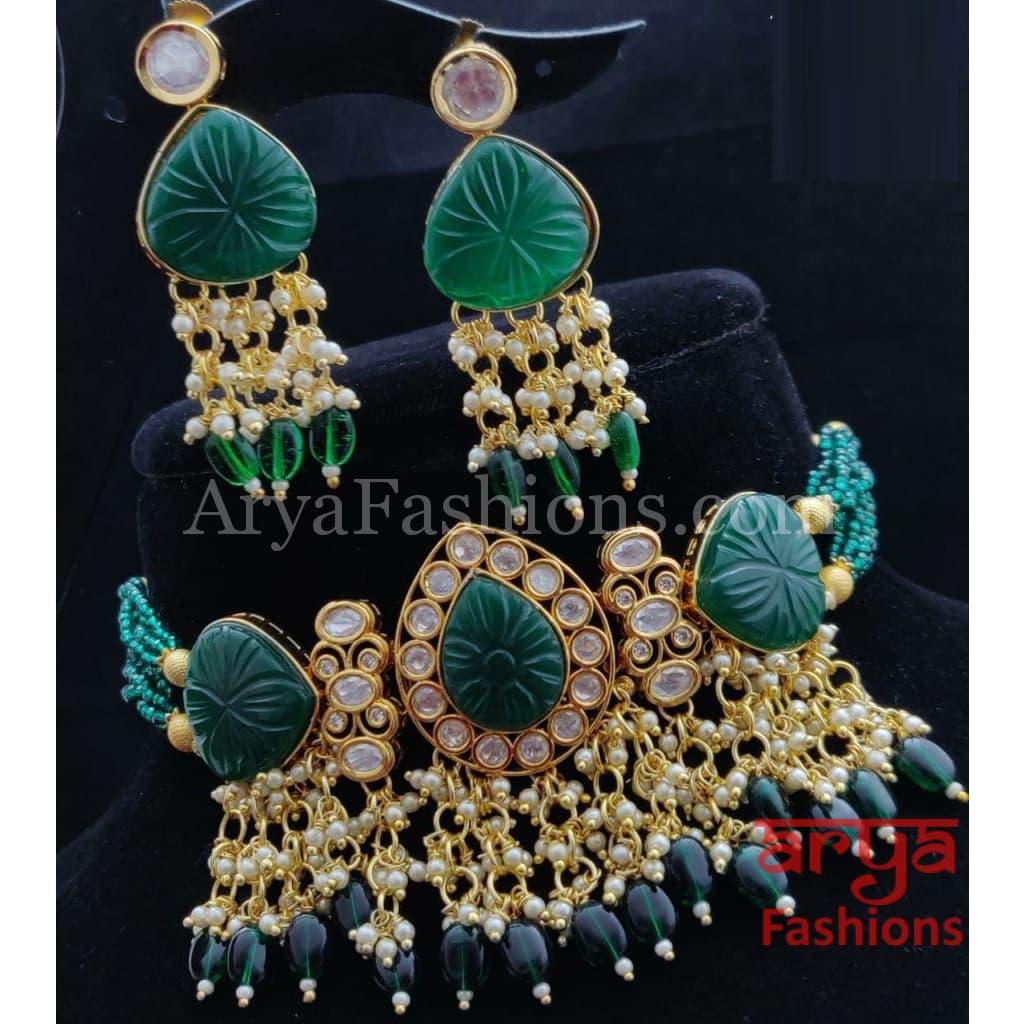 Green Bridal Choker/ Emerald Ruby Necklace/ Indian Wedding Jewelry