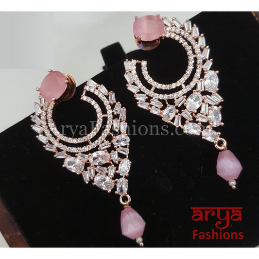 Haley Mint Green/Pink Rose Gold Cubic Zirconia Trendy Fashion Earrings