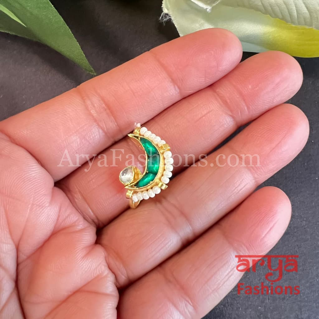 Half moon Kundan Nose Pin with colored stones