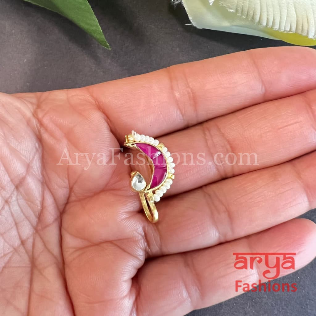 Half moon Kundan Nose Pin with colored stones