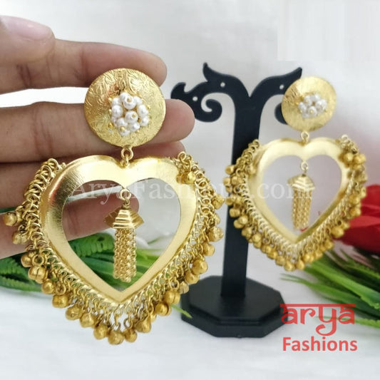 Heart Chandbali/ Golden Indo-Western Ethnic Earrings with Pearl