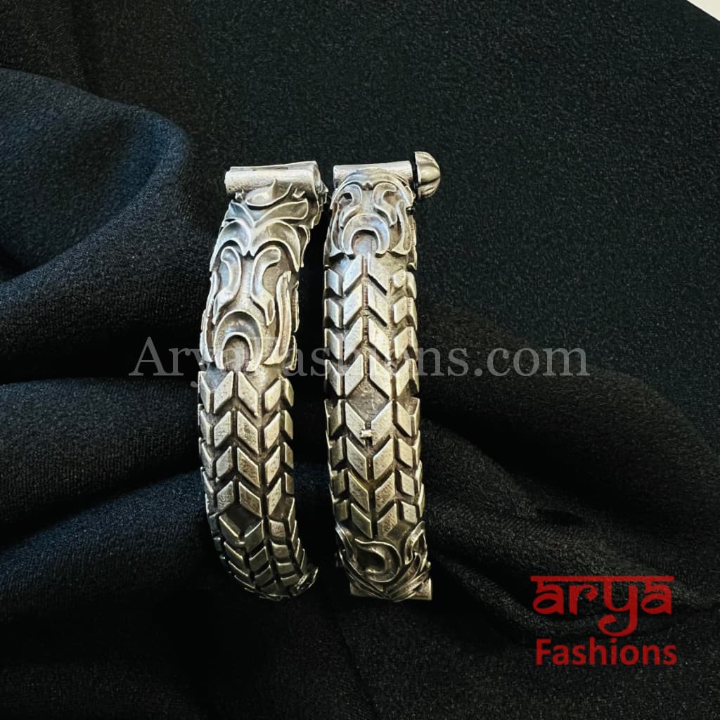 Indian Designer Silver Oxidized Openable Bangles