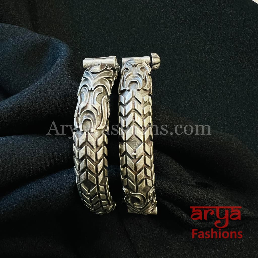 Indian Designer Silver Oxidized Openable Bangles