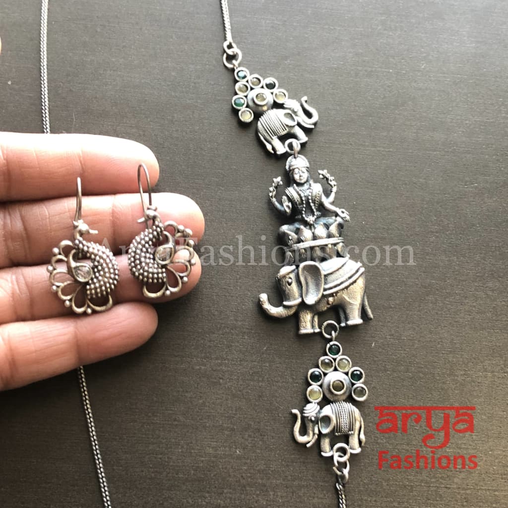 Ishvi Side Silver Pendant Statement Necklace/ Amrapali Oxidized Tribal Necklace
